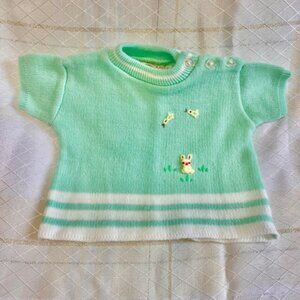 Novelty Knits Vintage Baby Sweater, Baby Clothing Green Baby Bunny Sweater